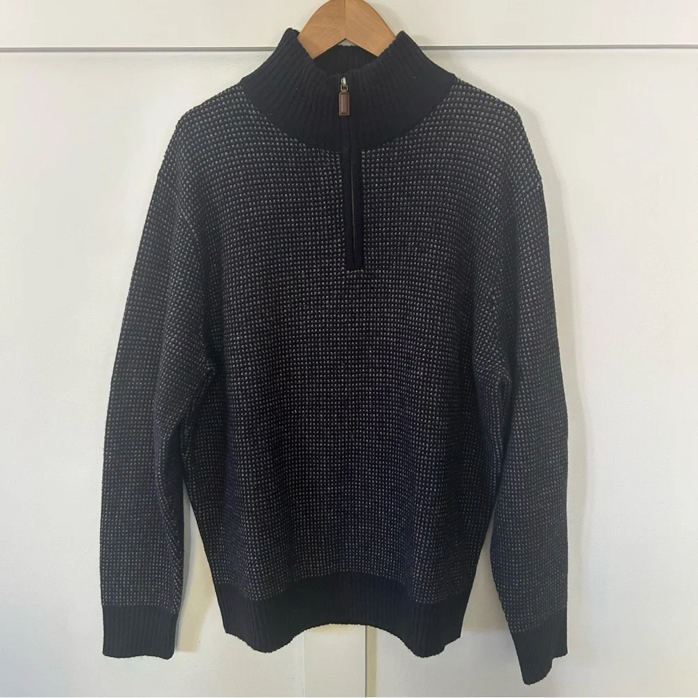 J. Crew Men's Sweater Quarter Zip Crewneck Blue Lambs Wool Preppy Warm Large